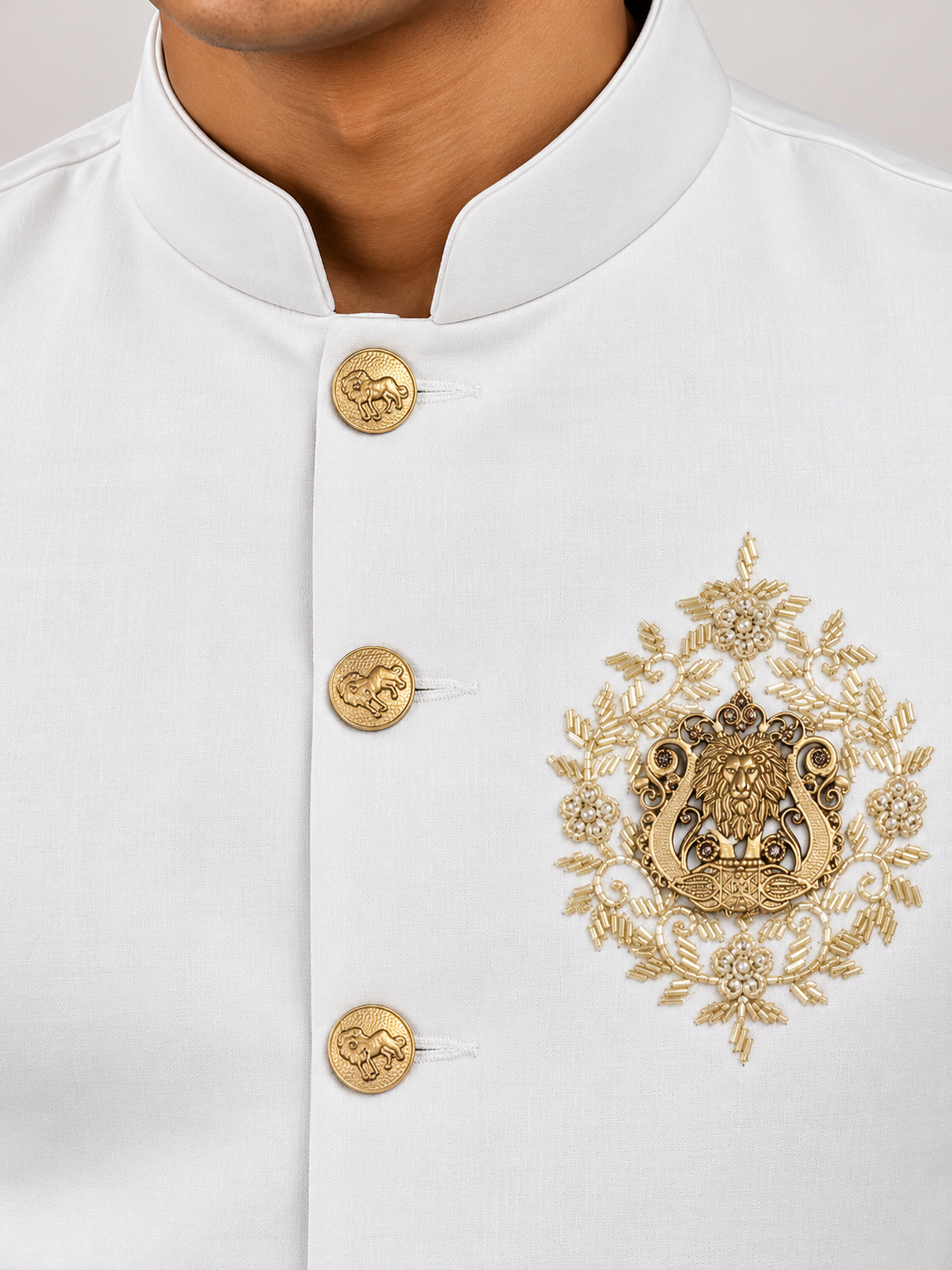 Lion Handwork Three Pcs Bootcut Sadri