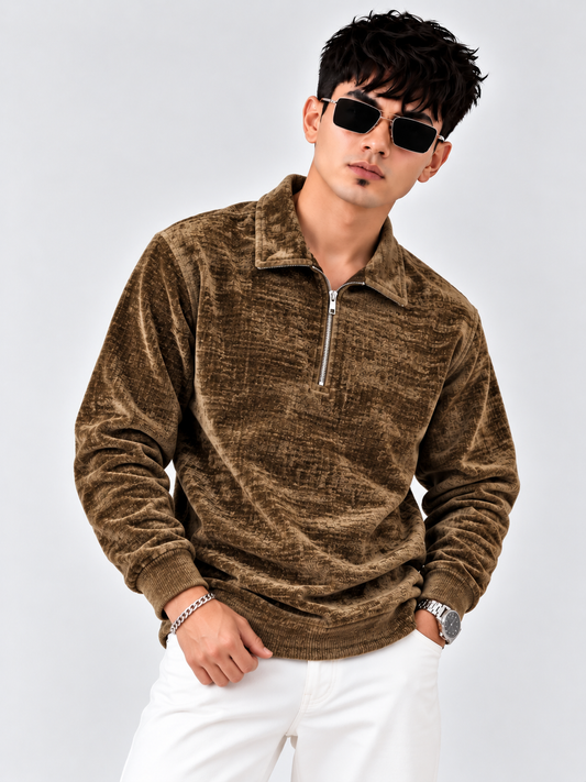 Royal Velvet Touch Zip Polo T Shirt