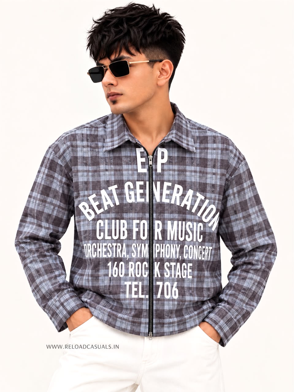 Men’s Beat Generation Graphic Check Zip-Up Shirt