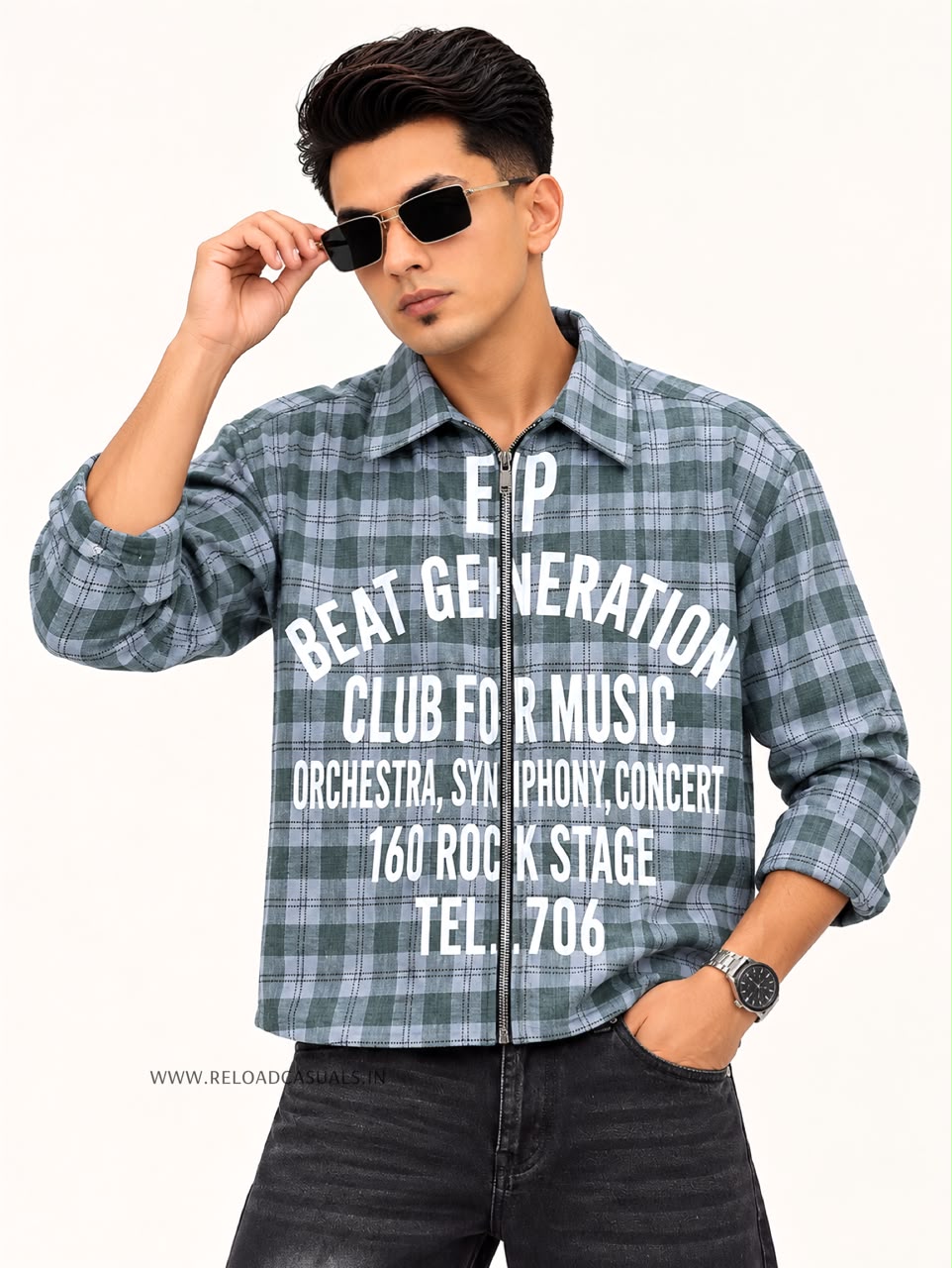 Men’s Beat Generation Graphic Check Zip-Up Shirt