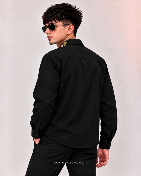 Men's Flower Embroidery Zip Shirt