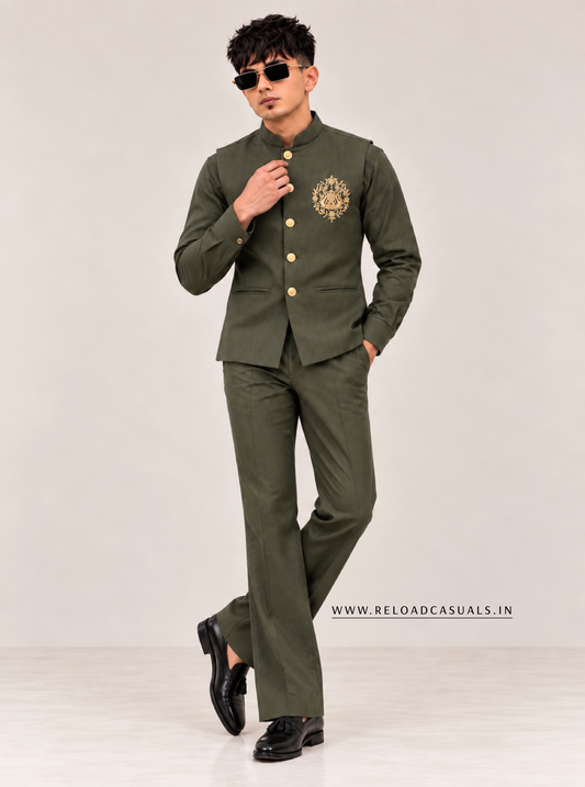 Lion Handwork Three Pcs Bootcut Sadri