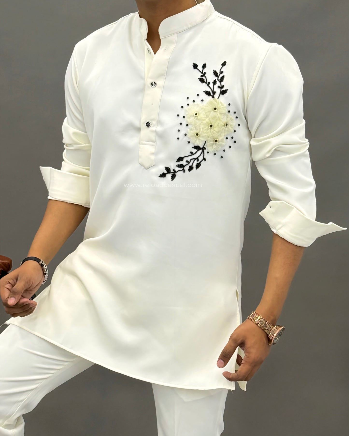 Men's Floral Hand Embroidered Kurta set