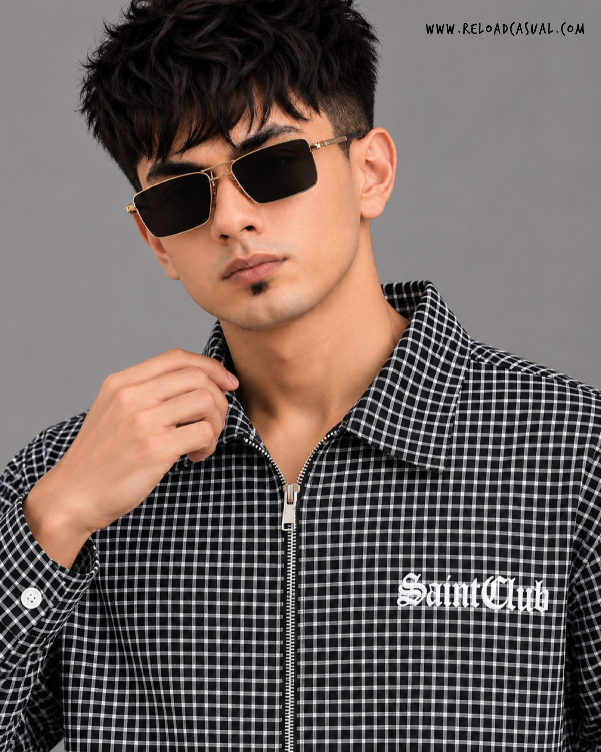 Saint Club Check Boxy Zip Shirt