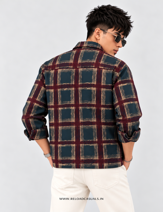 Men’s Corduroy Checks Zip-Up Shirt