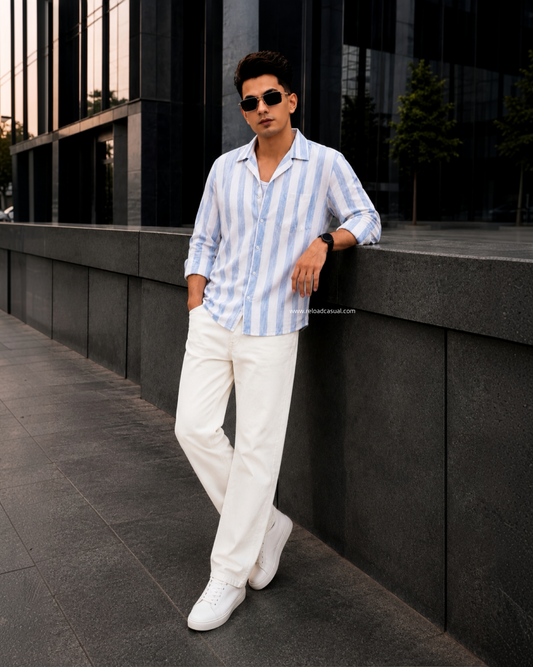 Men's Linen Bold Vertical Stripe Shirt