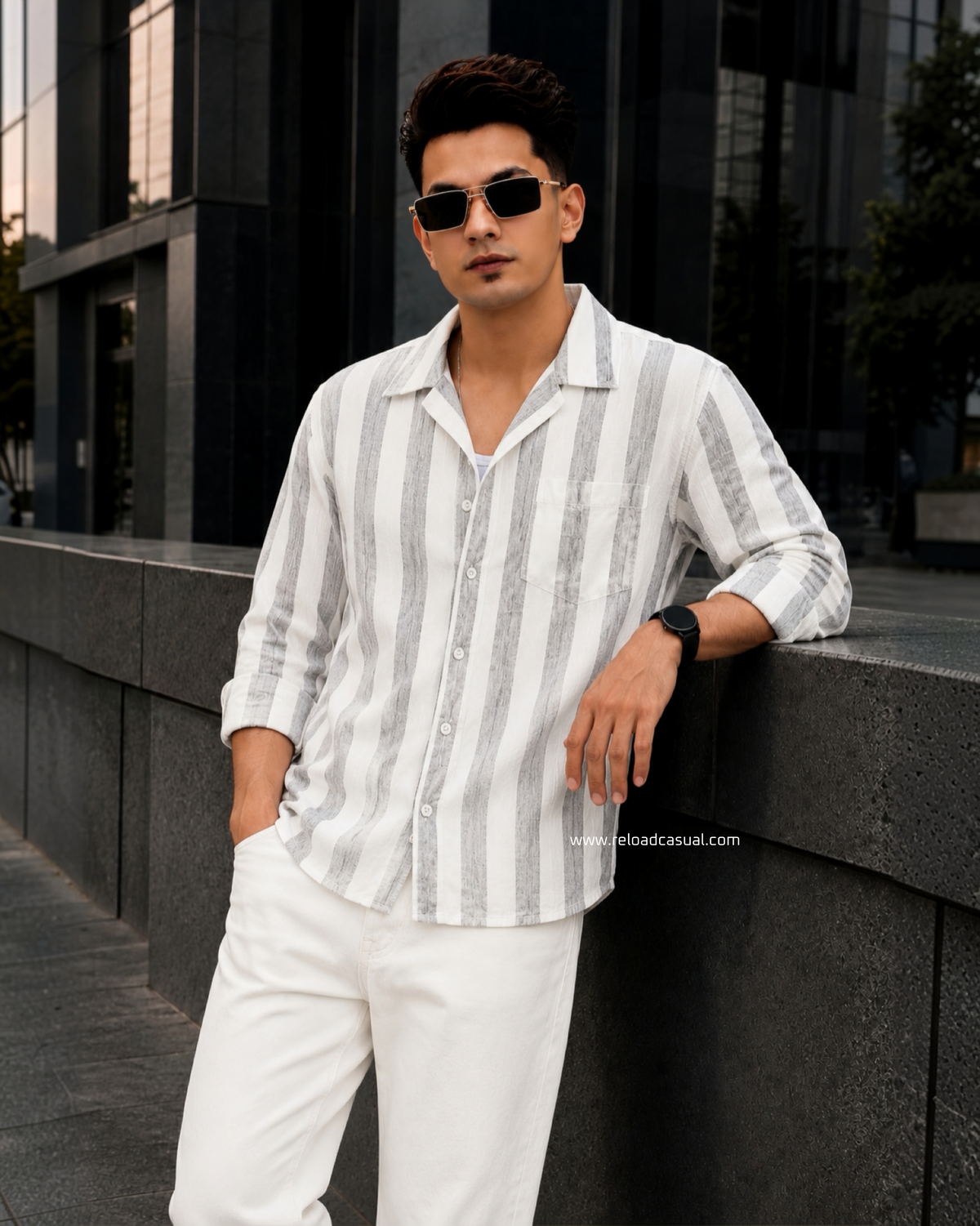 Men's Linen Bold Vertical Stripe Shirt