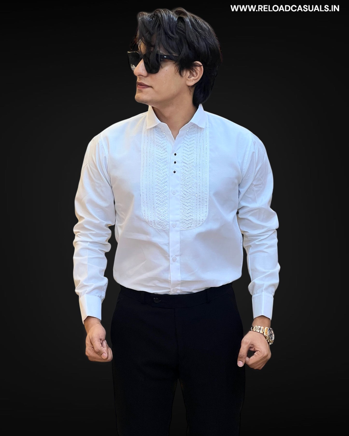 Elite Embroidered Diamond Tuxedo Shirt