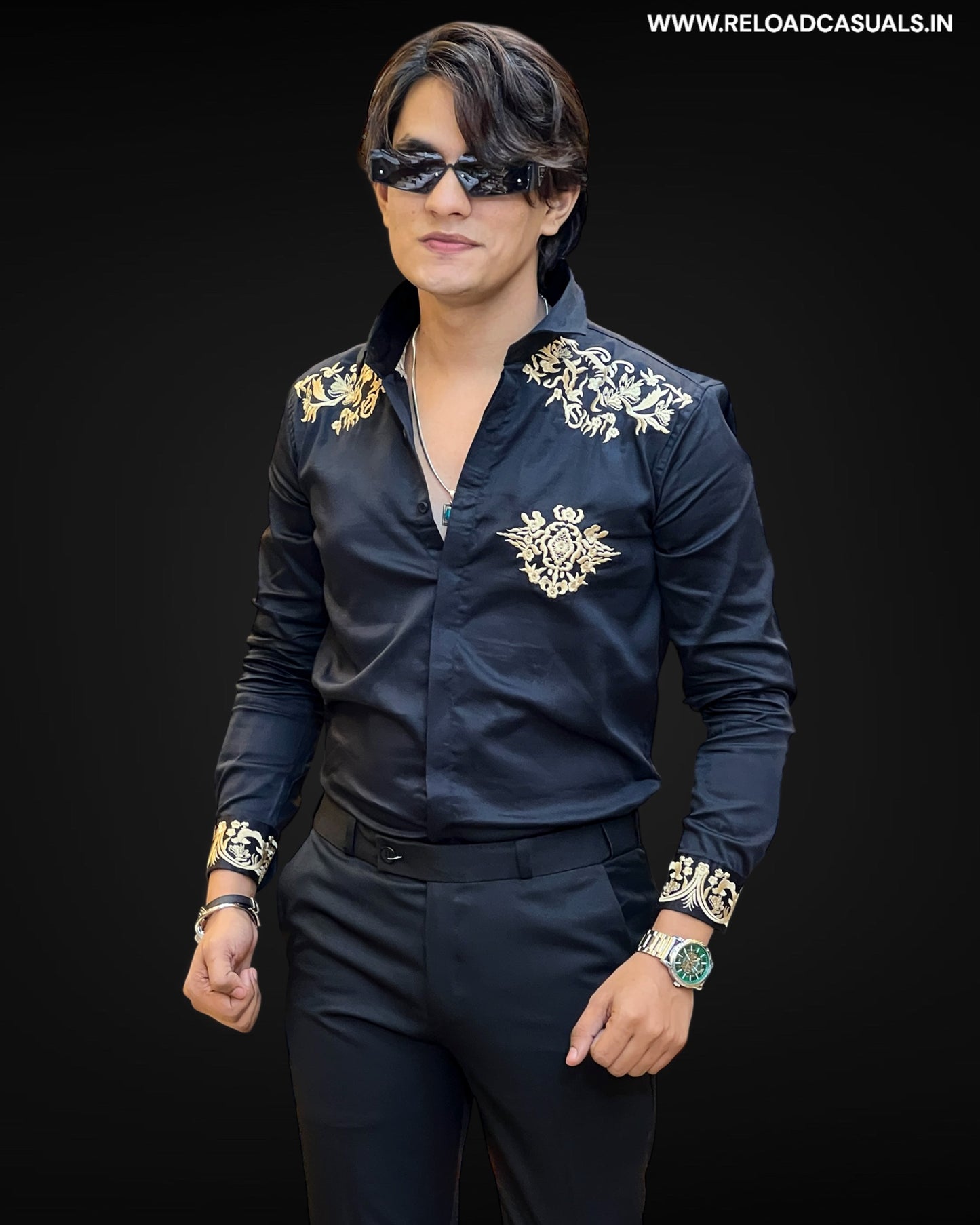 Golden Embroidered Royal Shirt