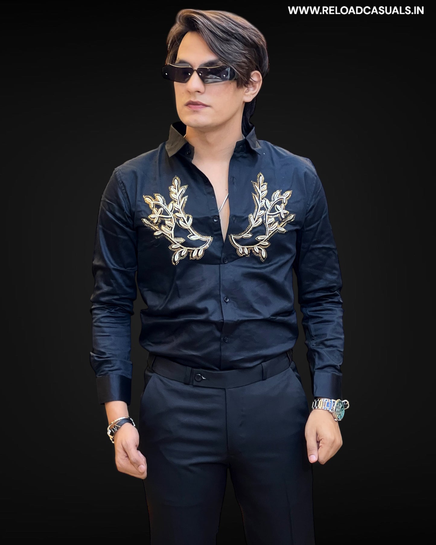 Noir Crest Embroidered Shirt