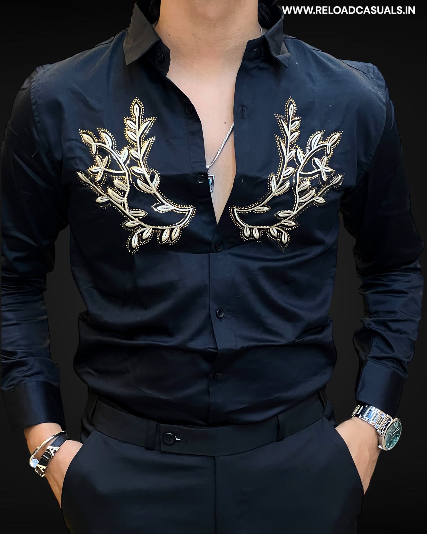Noir Crest Embroidered Shirt