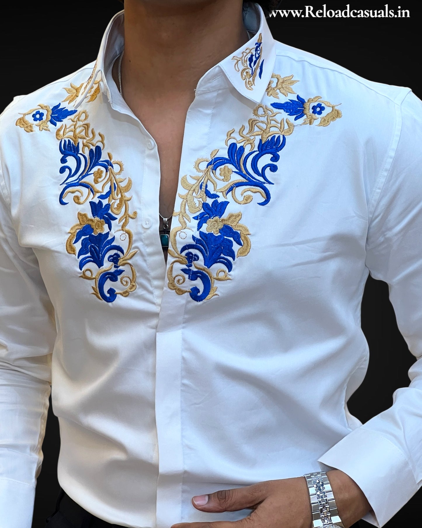 Royal Bloom Embroidered Shirt