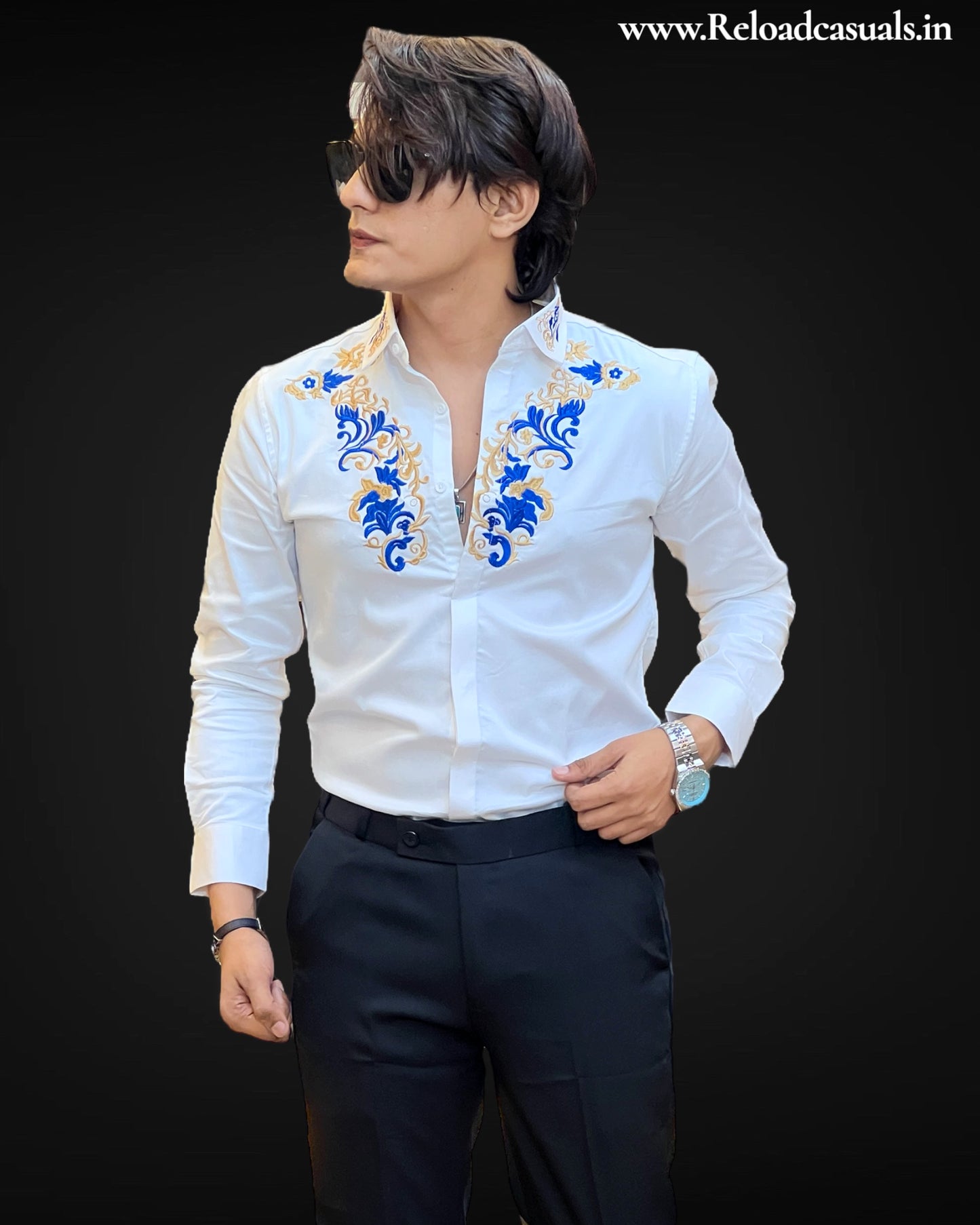Royal Bloom Embroidered Shirt