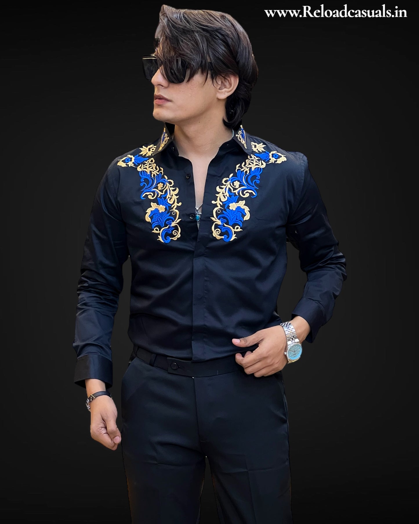 Royal Bloom Embroidered Shirt