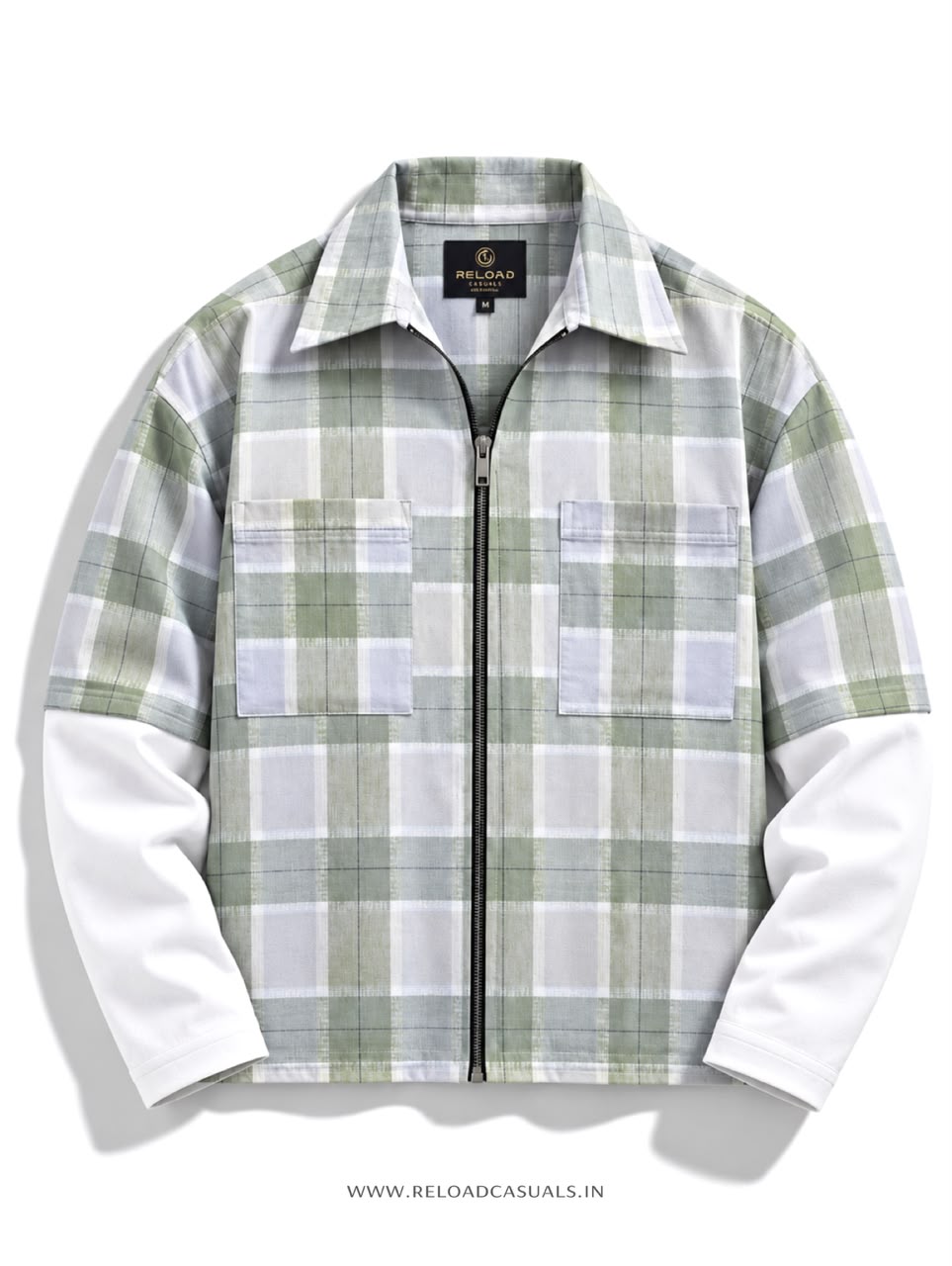 Men’s Check Doctor Sleeve Zip-Up Boxy Fit Shirt