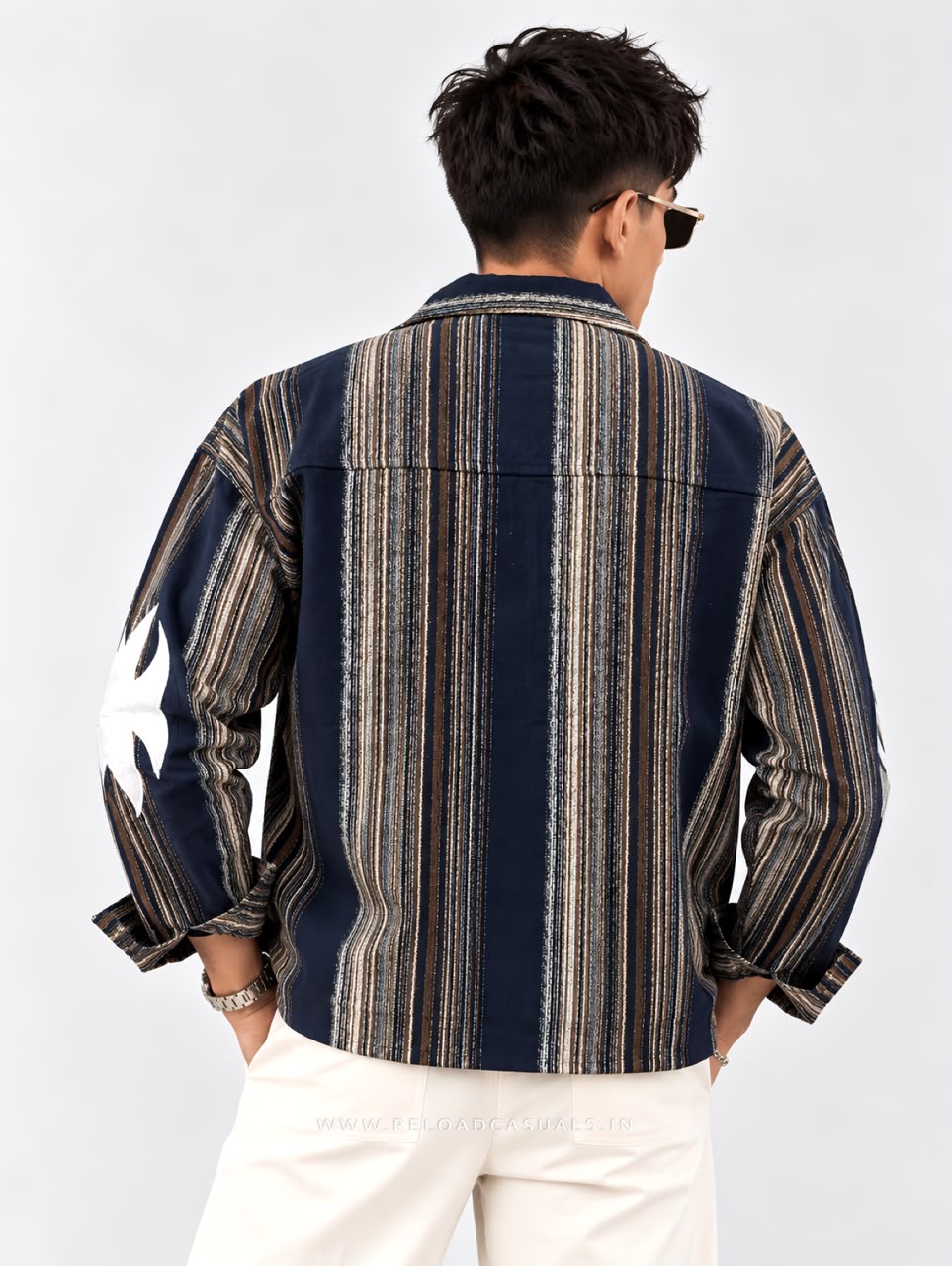 Men's Boxy Fit Corduroy Vertical Striped Zip-Up Shirt