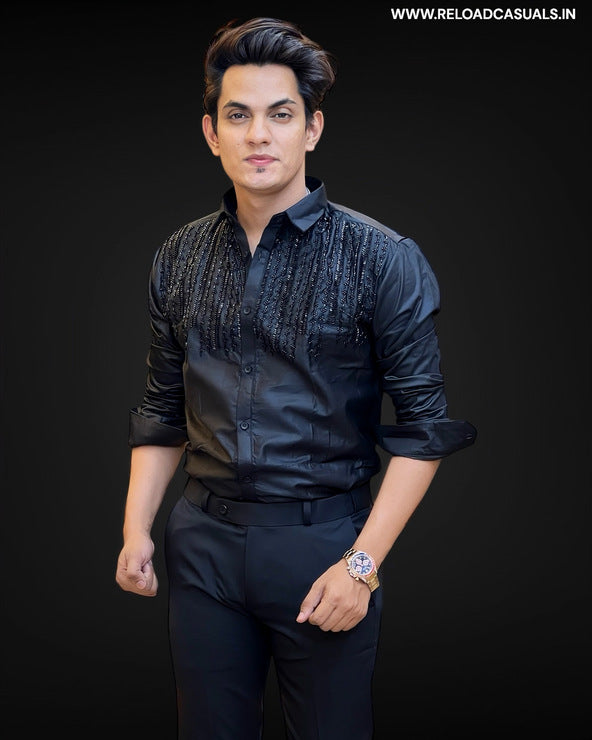 Midnight Luxe Black Beaded Party Shirt