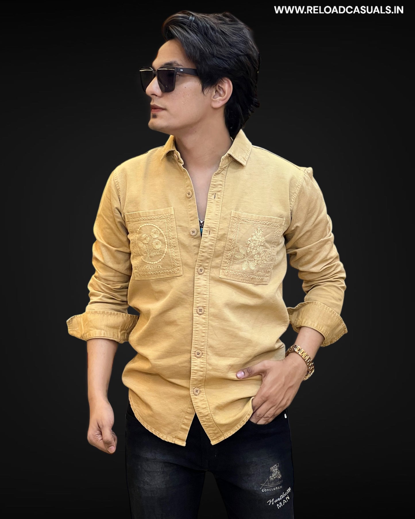 Flower Design Pocket RFD Denim Shirt