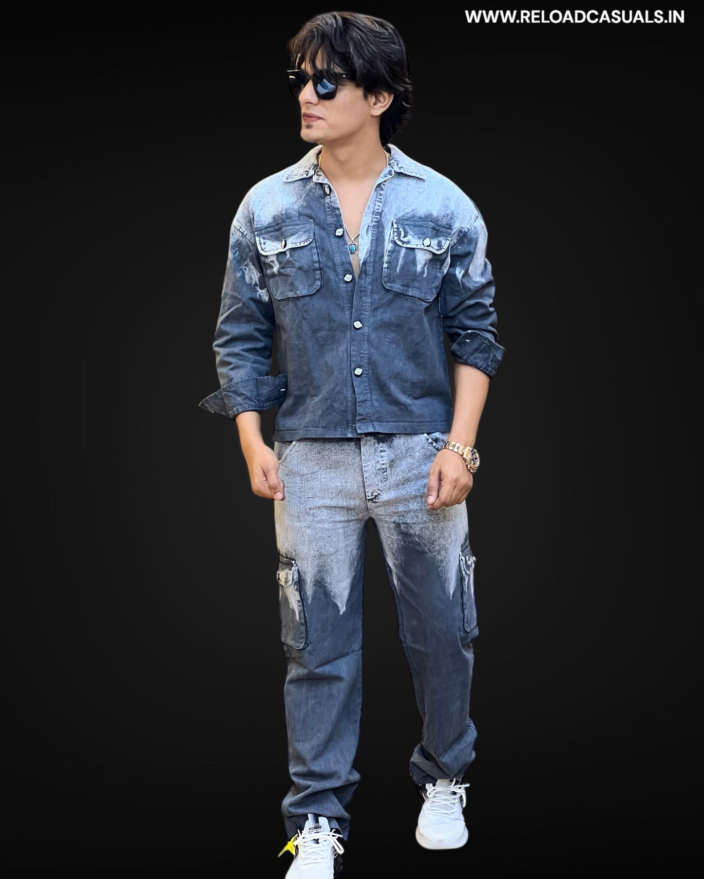 Cargo Style Wash Denim Track Suit - Combo