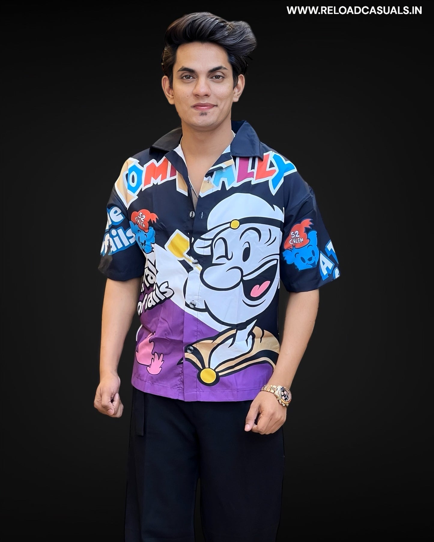 Playful Popeye Print Half Shirt