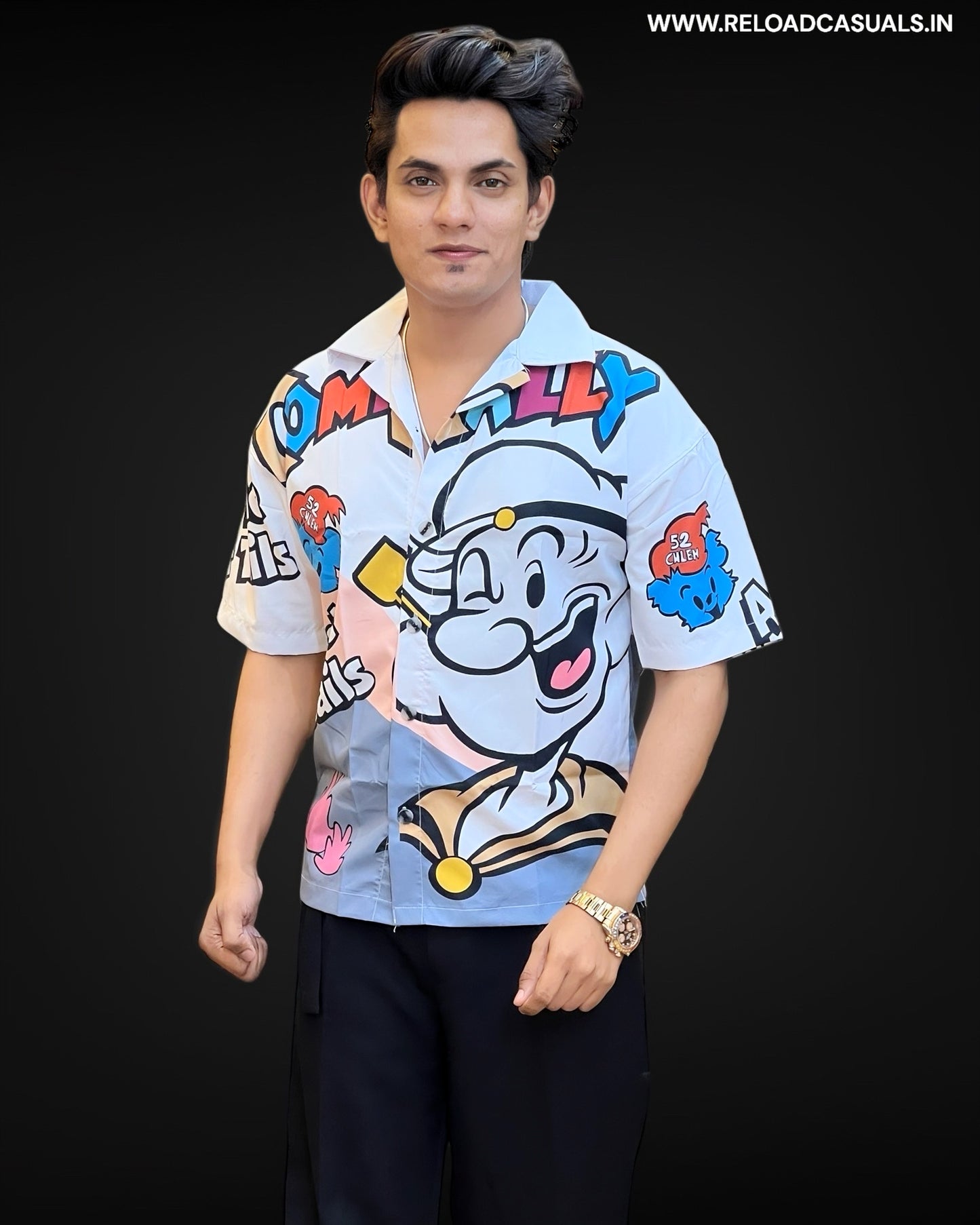 Playful Popeye Print Half Shirt