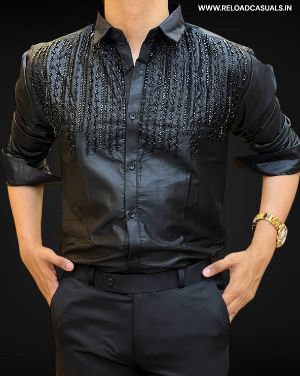 Midnight Luxe Black Beaded Party Shirt