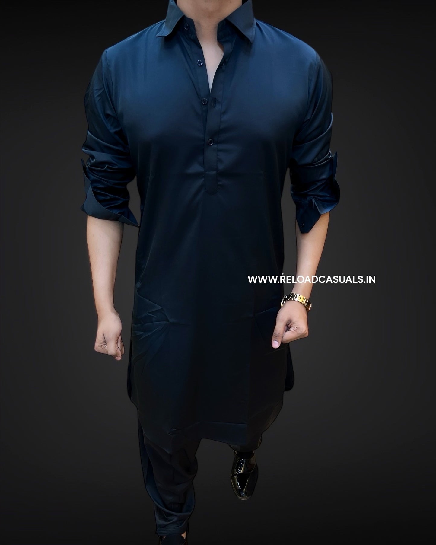 Basic Collar Pathani Full Kurta and Pyjama - Combo