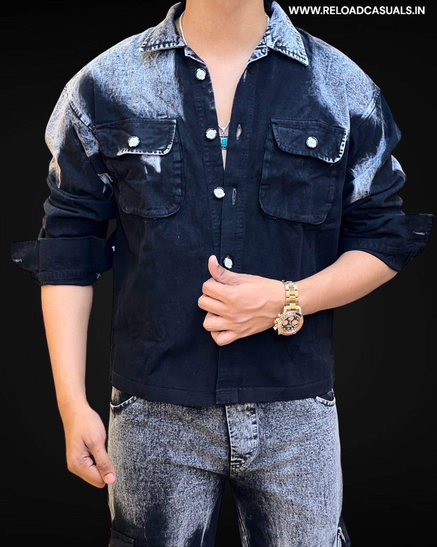 Cargo Style Wash Denim Track Suit - Combo