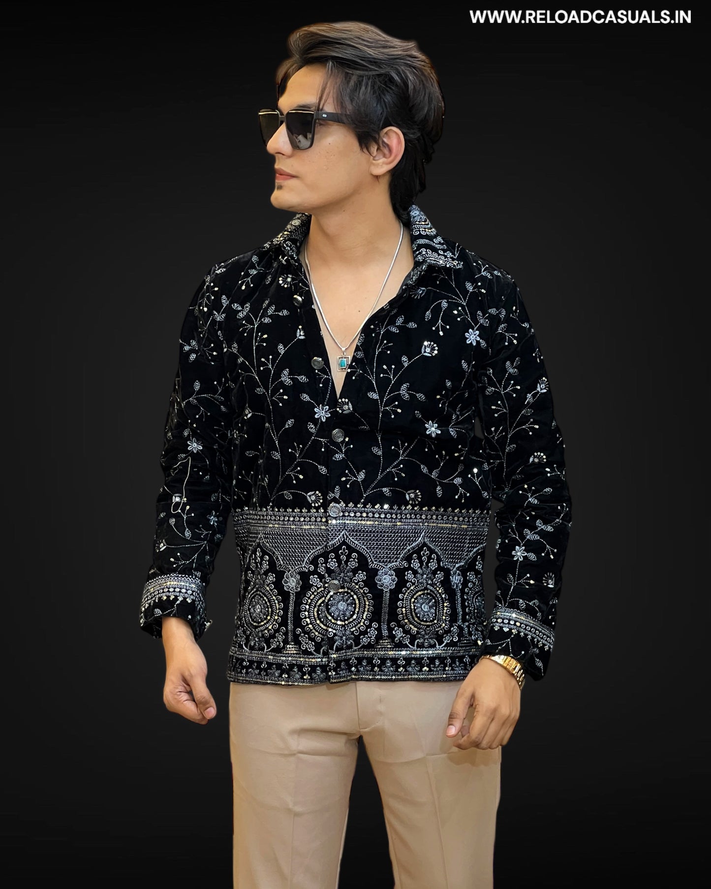 Self Embroidery Sliver Designer Shirt