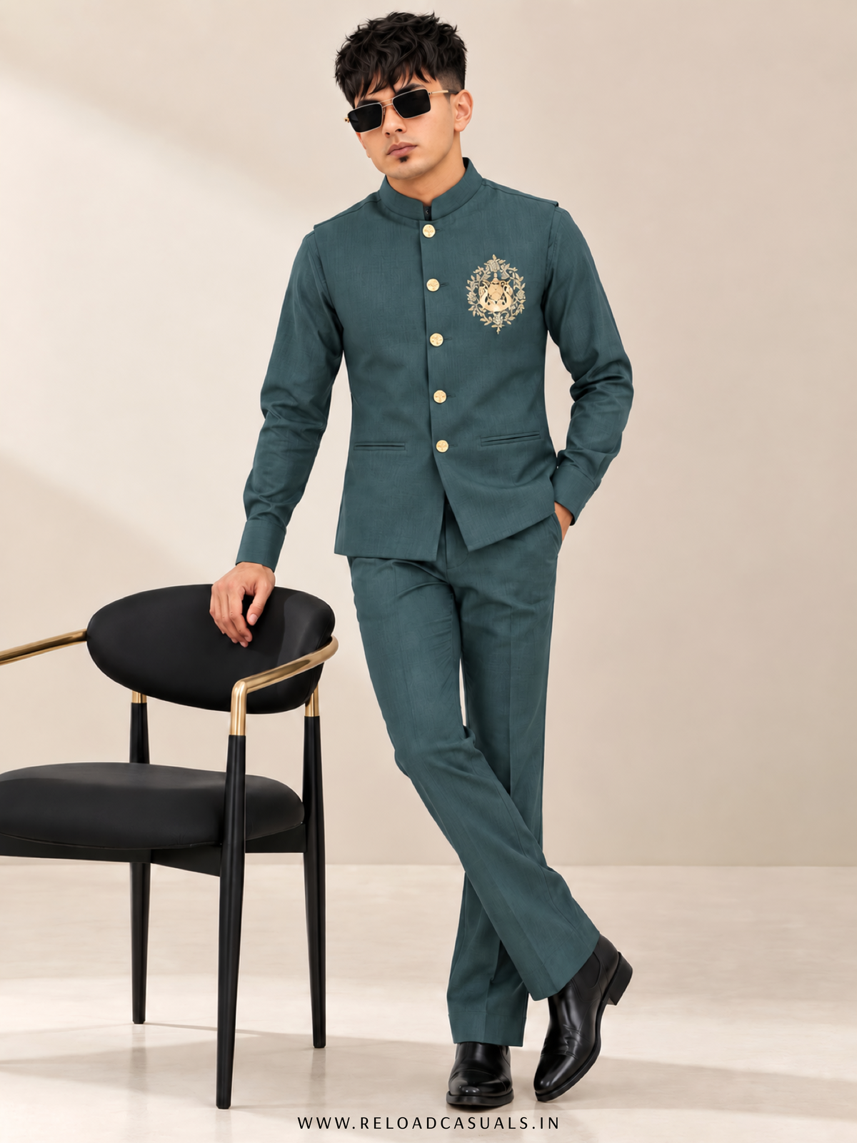 Lion Handwork Three Pcs Bootcut Sadri