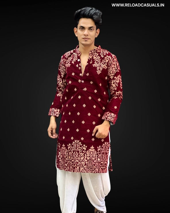 Heavy Embroidery Leaf Designer Kurta & Pyjama - Combo