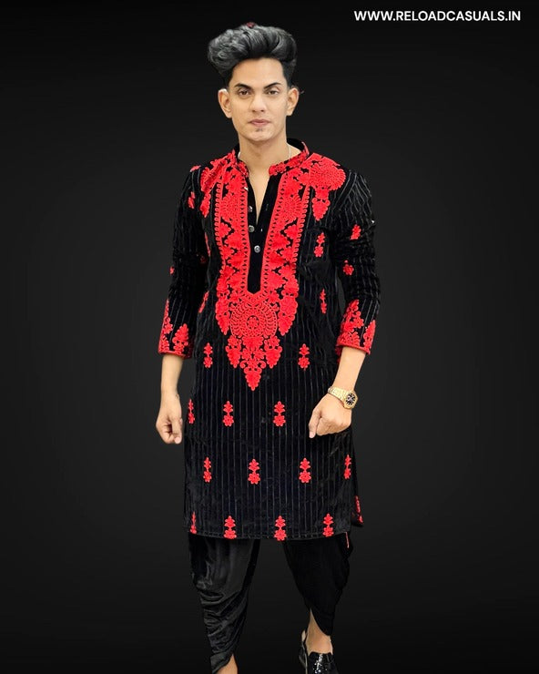 Circle Flower Hevay Designer Work Kurta & Pyjama - Combo