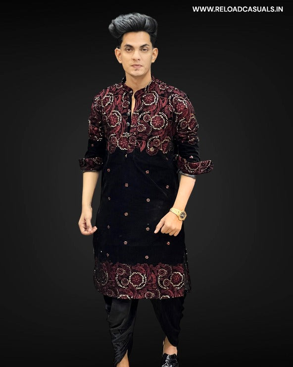 New Heavy Embroidery Small Flower Designer Kurta & Pyjama - Combo