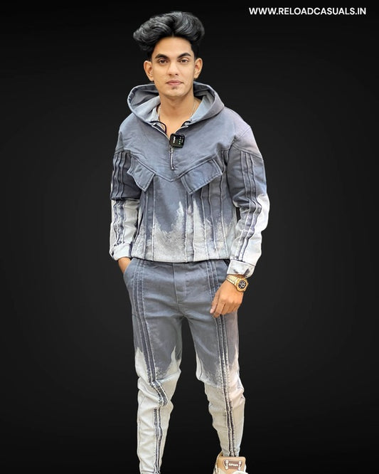Denim Hoodie Lined Track Suit - Combo