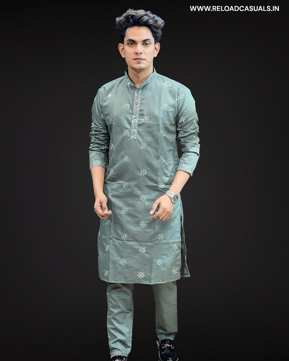 Flower Pattern Kurta & Pyjama - Combo