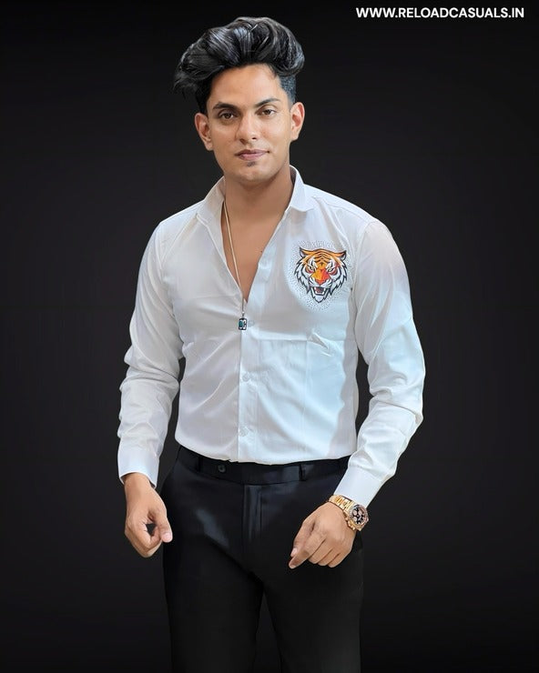 Back Colorful Tiger Diamond Satin Shirt