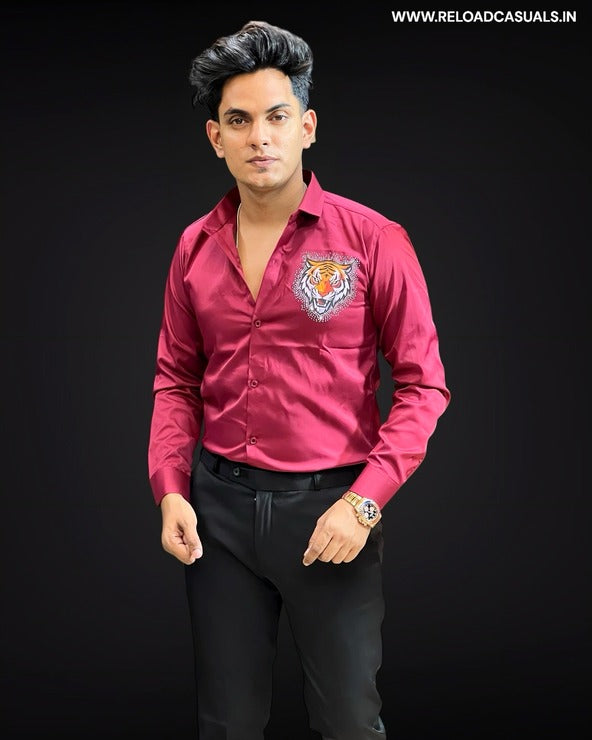 Back Colorful Tiger Diamond Satin Shirt