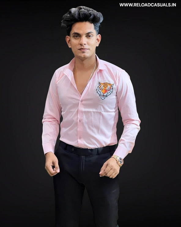 Back Colorful Tiger Diamond Satin Shirt