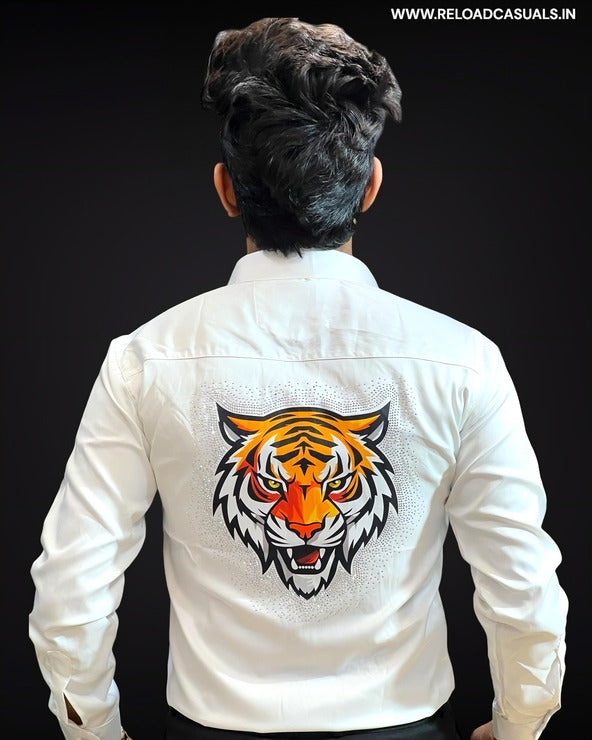 Back Colorful Tiger Diamond Satin Shirt