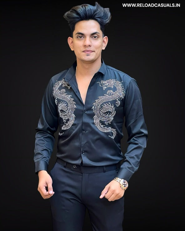 Dual Diamond Dragon Satin Shirt