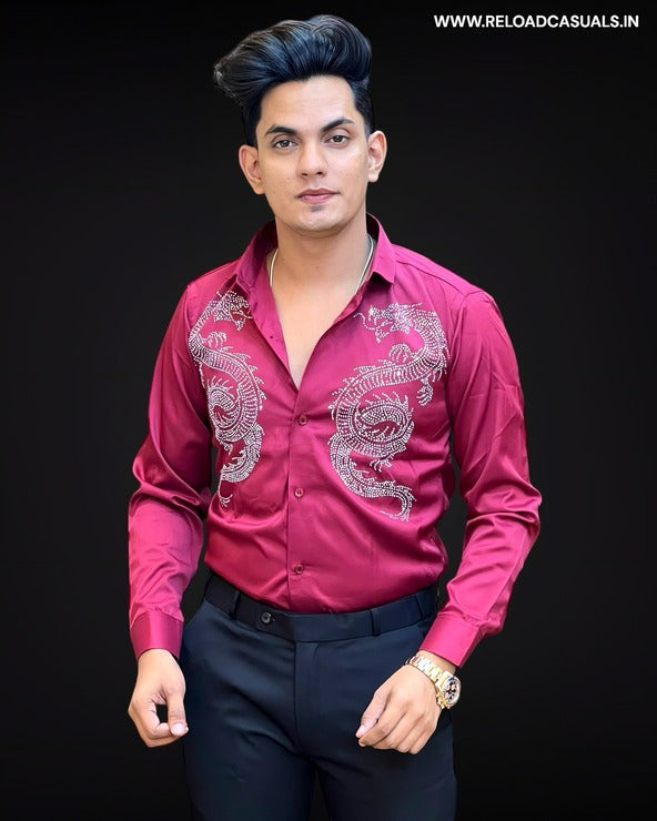 Dual Diamond Dragon Satin Shirt