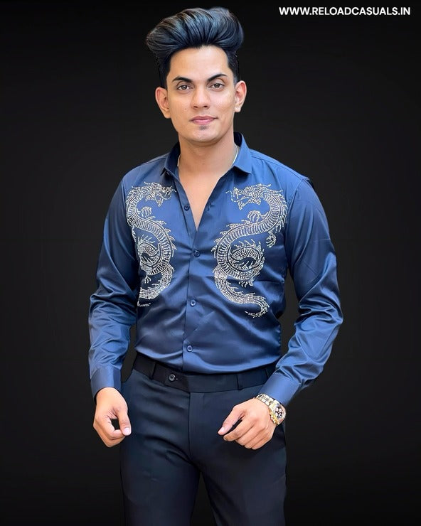 Dual Diamond Dragon Satin Shirt