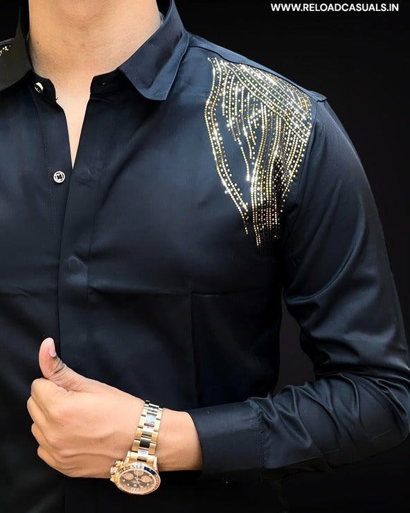 Shoulder Golden Design Satin Shirt