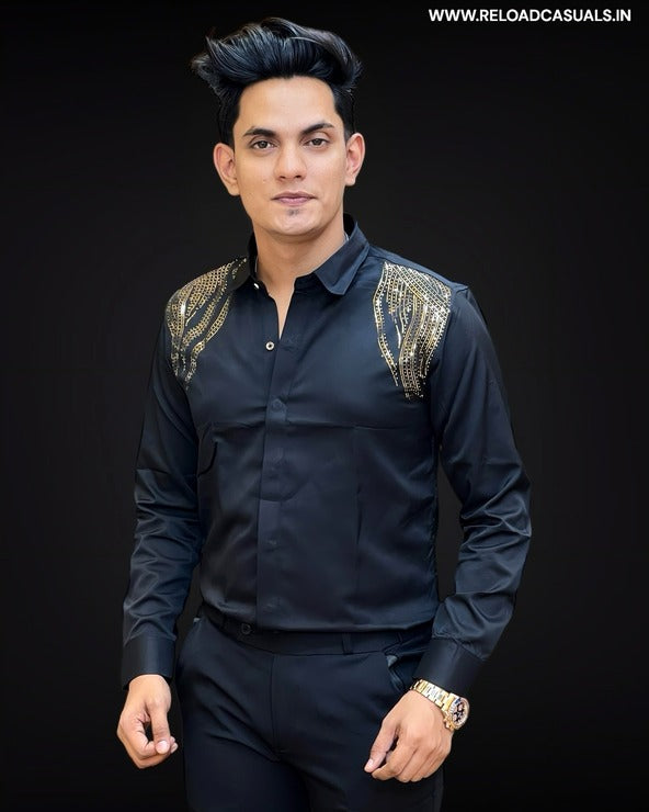 Shoulder Golden Design Satin Shirt