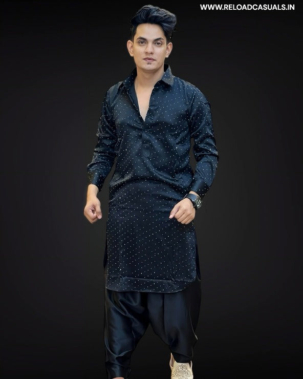 Diamond Work Pathani Full Kurta and Pyjama - Combo