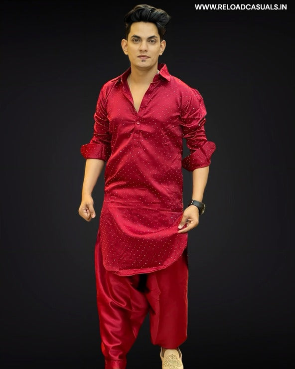 Diamond Work Pathani Full Kurta and Pyjama - Combo