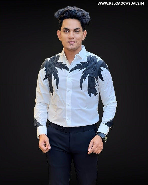 Palm Pattern Lycra Fabric Shirt