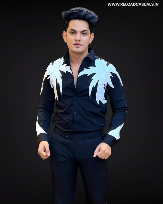 Palm Pattern Lycra Fabric Shirt