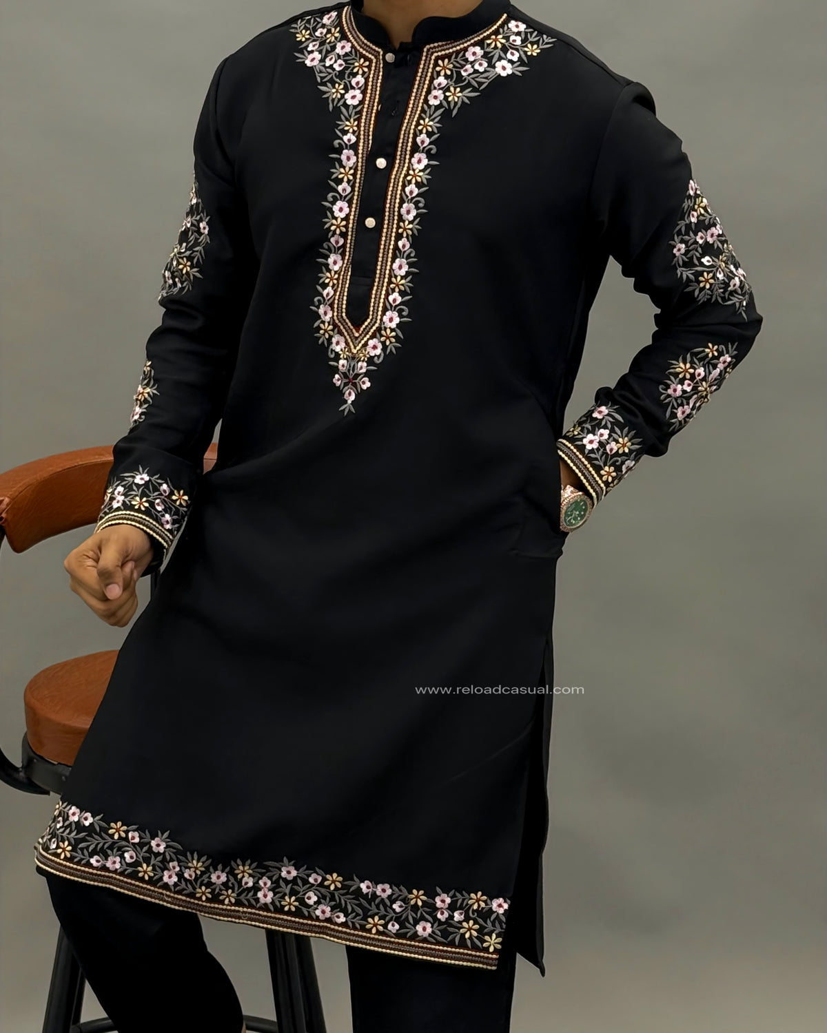 Nawab Style Embroidered Kurta Pant Combo