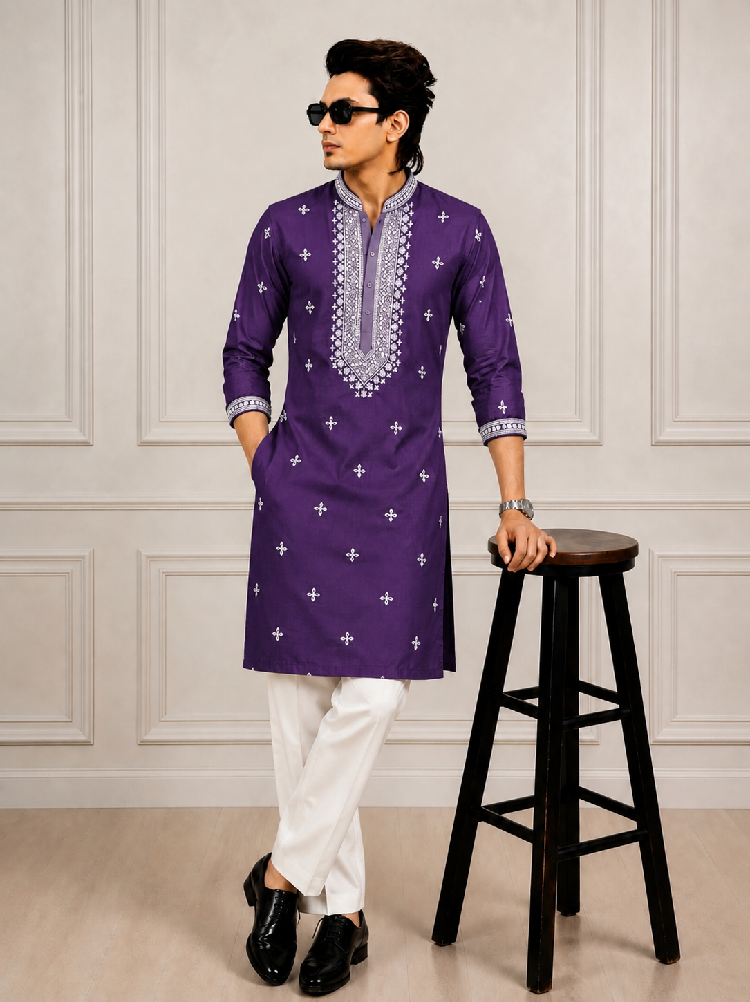 Mirror Work Men Kurta Payjama Combo
